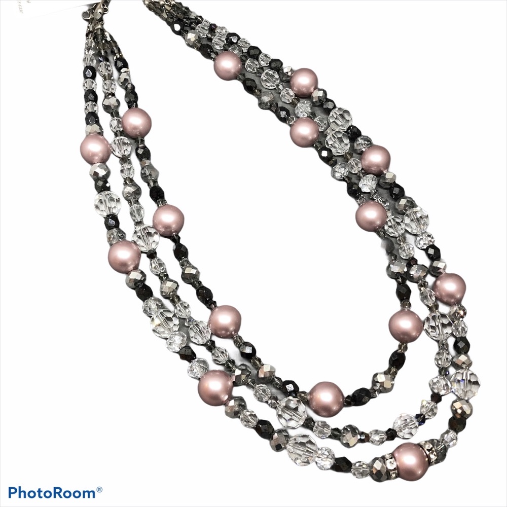Swarovski Pearl & Crystal 3 Strand SS Necklace NWT